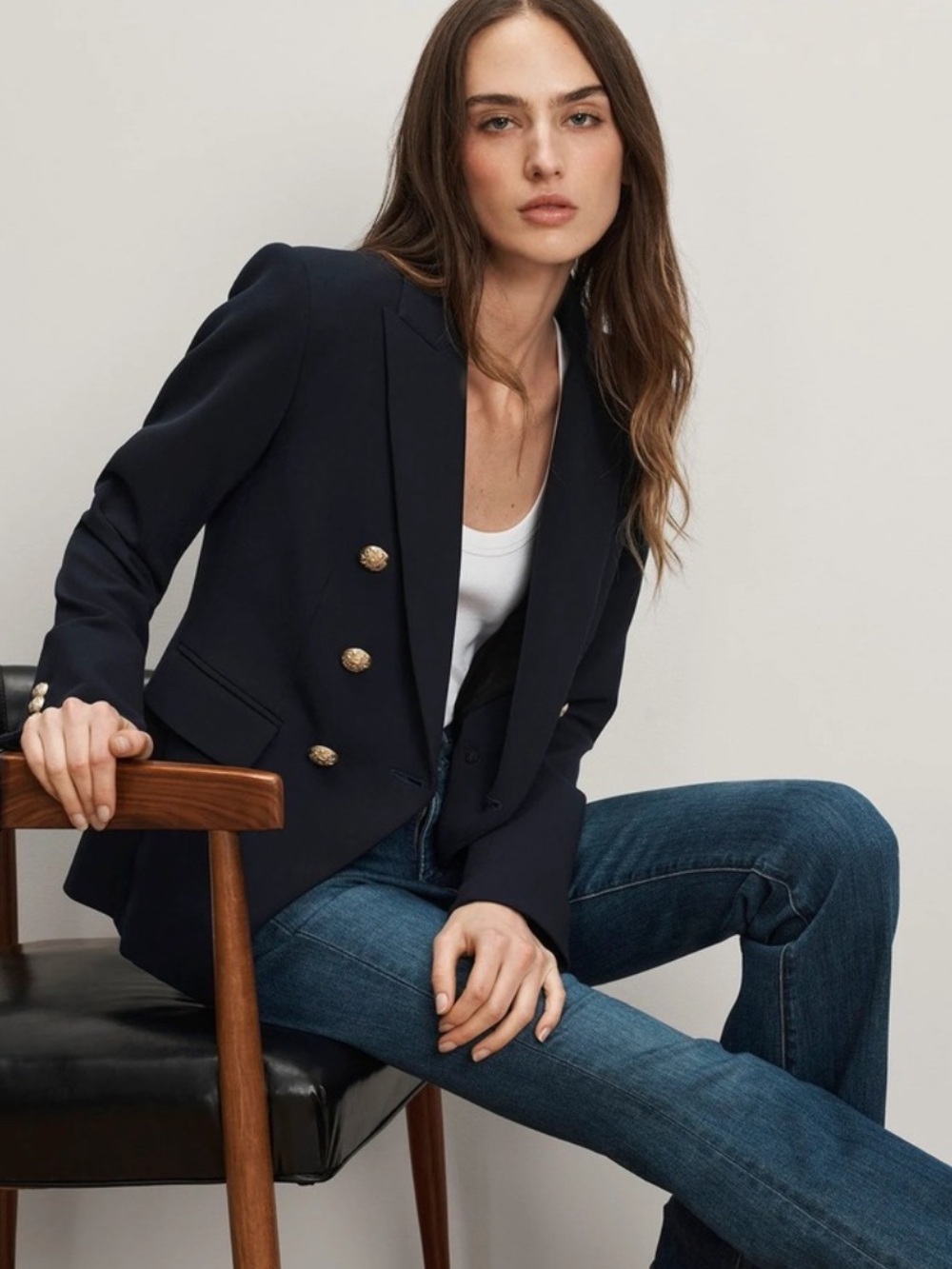 Veronica Beard Miller Dickey Blazer Navy Gold Crest Buttons Jacket
